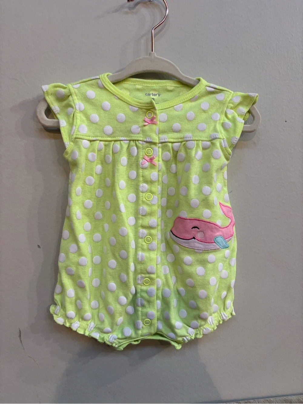 Carter's Lime Green Polka Dot Baby Romper with Pink Whale